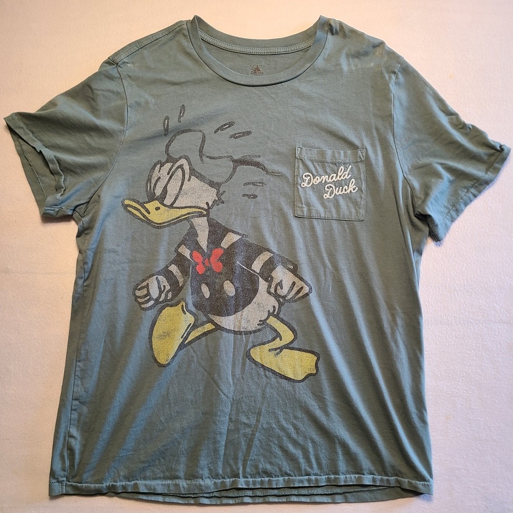 Disney Donald Duck Pocket T Shirt Men Large Gray Graphic Short Sleeve Tee Retro